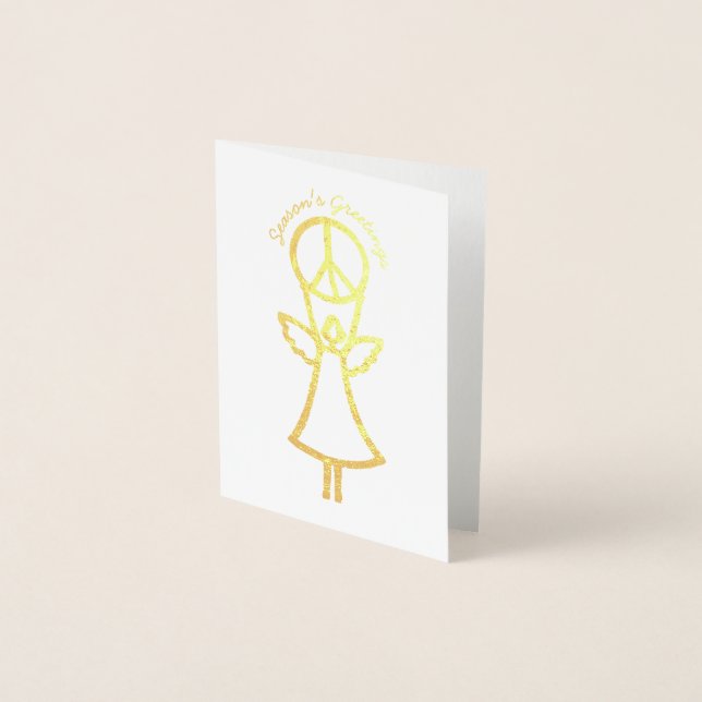 Tarjeta Con Relieve Metalizado Ángel con signo de paz simple vacaciones modernas (Anverso)
