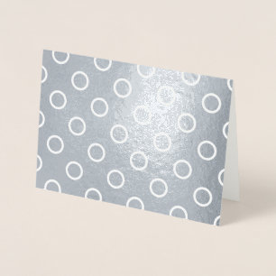 Tarjeta Con Relieve Metalizado Anillos De Punto De Polka Blanco Sobre Plata Brill