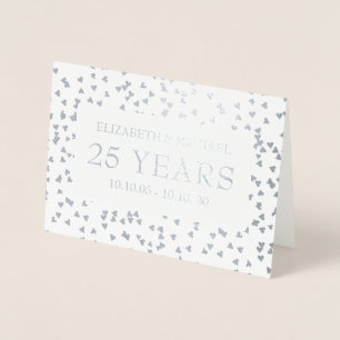 Tarjeta Con Relieve Metalizado Aniversario 25 Personalizado Corazones de Plata