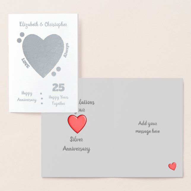 Tarjeta Con Relieve Metalizado Aniversario boda Plata 25 años (Demostración)
