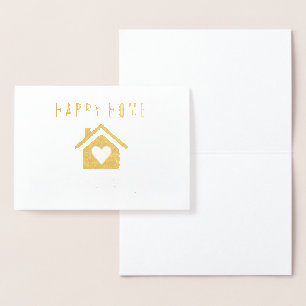 Tarjeta Con Relieve Metalizado Aniversario de Casa Corazón de Hoja de Oro