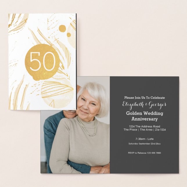 Tarjeta Con Relieve Metalizado Aniversario del Boda de Oro 50 (Demostración)