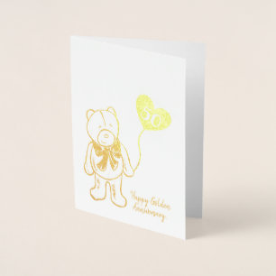 Tarjeta Con Relieve Metalizado Aniversario del boda Dorado 50, marido osito de pe