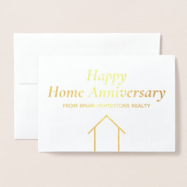 Tarjeta Con Relieve Metalizado Aniversario del Feliz Hogar Elegante Oro Inmobilia