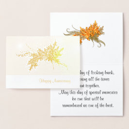 Tarjeta Con Relieve Metalizado Aniversario feliz con swag otoñal