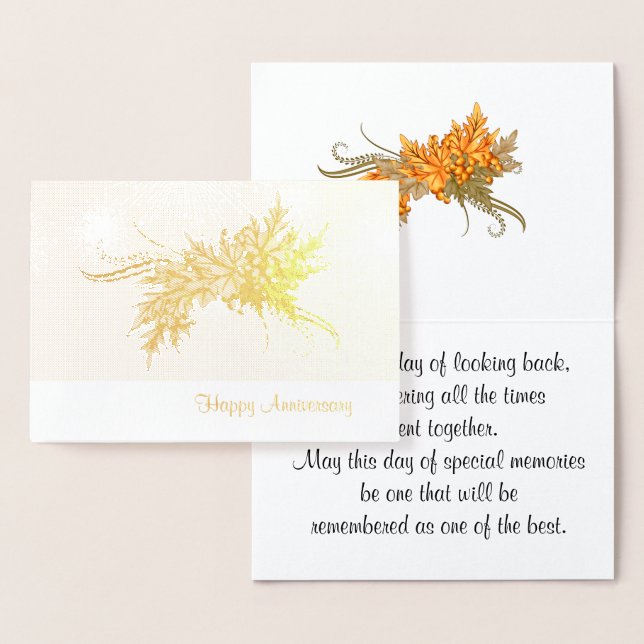 Tarjeta Con Relieve Metalizado Aniversario feliz con swag otoñal (Demostración)