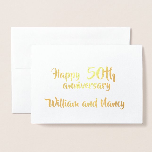 Tarjeta Con Relieve Metalizado Aniversario Número Personalizado Años Boda Oro (Anverso con sobre)