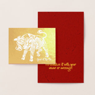 Tarjeta Con Relieve Metalizado Año Del Ox