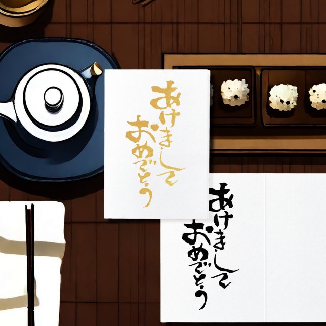 Tarjeta Con Relieve Metalizado Año nuevo feliz japonés - dorado (Subido por el creador)