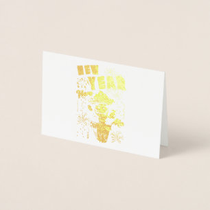 Tarjeta Con Relieve Metalizado Año Nuevo Yo Nueva