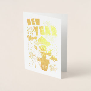 Tarjeta Con Relieve Metalizado Año Nuevo Yo Nueva
