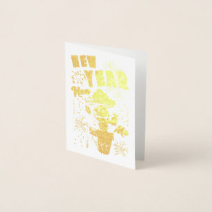 Tarjeta Con Relieve Metalizado Año Nuevo Yo Nueva