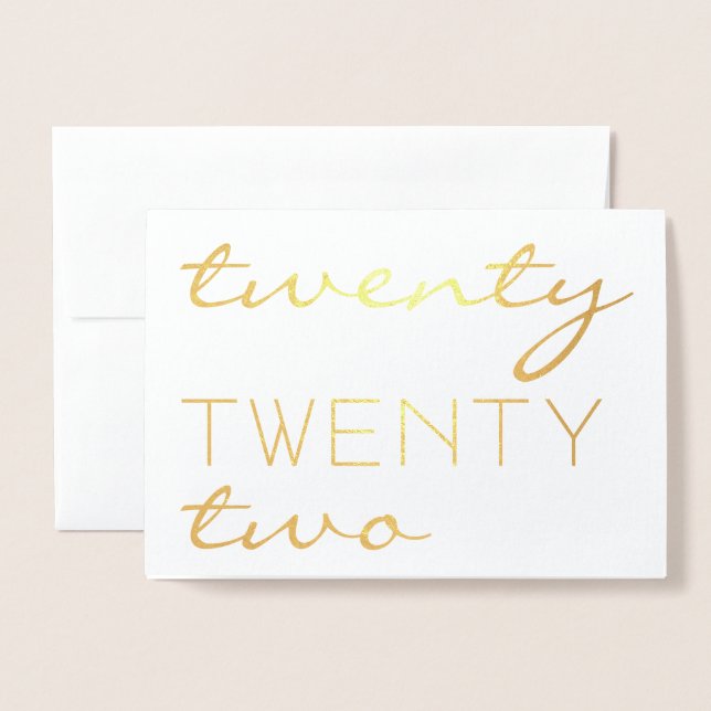 Tarjeta Con Relieve Metalizado Año personalizado 2022 Typografía moderna elegante (Anverso con sobre)