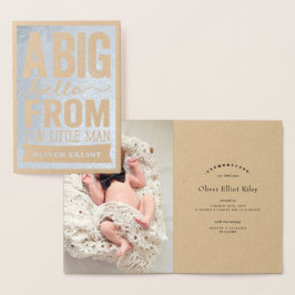 Tarjeta Con Relieve Metalizado Anuncio de nacimiento de niño pequeño y pequeño