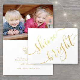 Tarjeta Con Relieve Metalizado Any Text Hanukkah Simple Shine Bright Gold Real