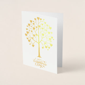 Tarjeta Con Relieve Metalizado Árbol de Corazón con Hojas de Oro, ¿Serás mi San V