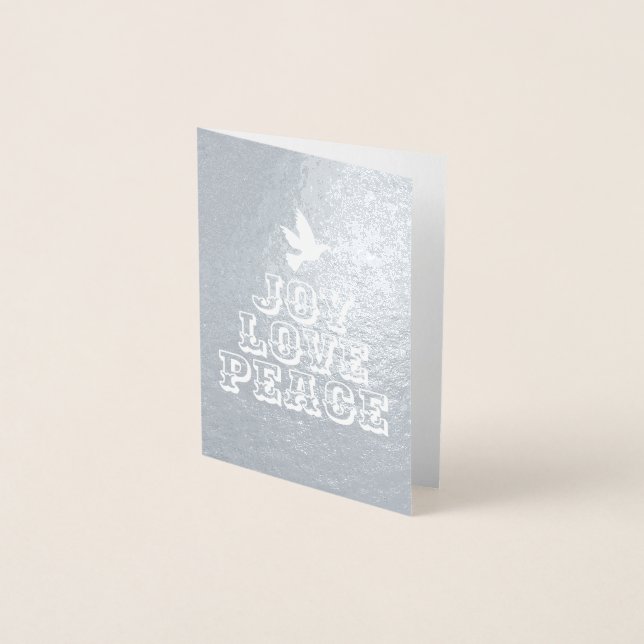 Tarjeta Con Relieve Metalizado árbol de Navidad alegría amor paz paloma blanca de (Anverso)