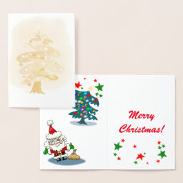 Tarjeta Con Relieve Metalizado Árbol de Navidad estilizado