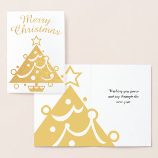 Tarjeta Con Relieve Metalizado Árbol de Navidad Golden Merry