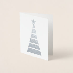 Tarjeta Con Relieve Metalizado Árbol de Navidad minimalista decorado con plata