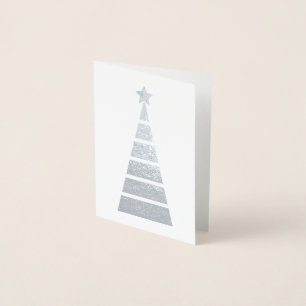 Tarjeta Con Relieve Metalizado Árbol de Navidad minimalista decorado con plata