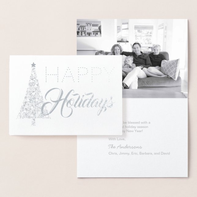 Tarjeta Con Relieve Metalizado Árbol de Navidad Relieve metalizado plateado Feliz (Demostración)