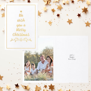 Tarjeta Con Relieve Metalizado Árbol de navidad simple con guión dorado