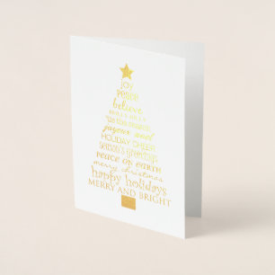 Tarjeta Con Relieve Metalizado Árbol Inspirador de Navidad dorado