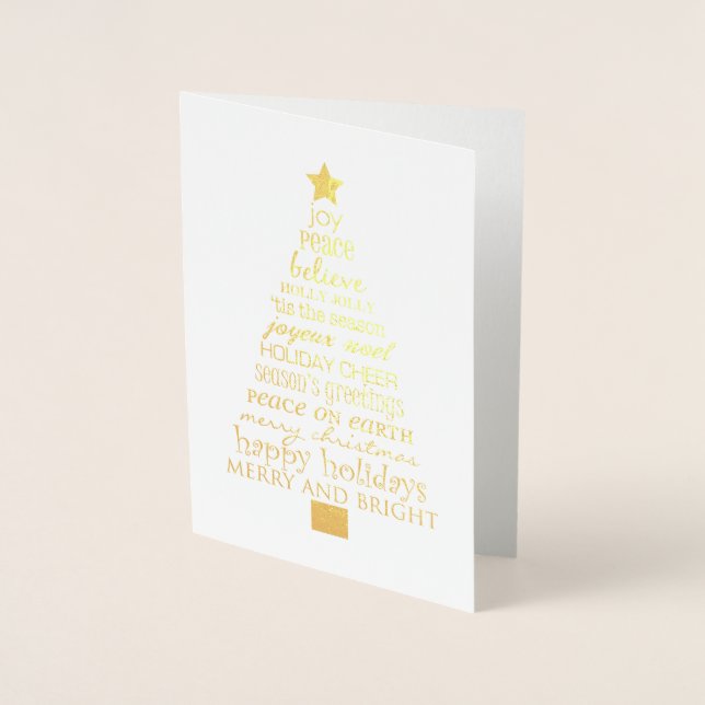 Tarjeta Con Relieve Metalizado Árbol Inspirador de Navidad dorado (Anverso)
