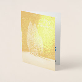 Tarjeta Con Relieve Metalizado Árboles de Navidad Azul Pino Pino Original