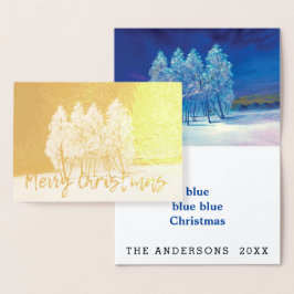 Tarjeta Con Relieve Metalizado Árboles de Navidad azules