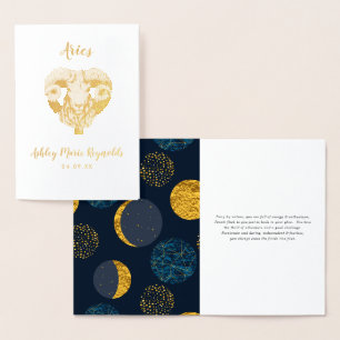 Tarjeta Con Relieve Metalizado Aries Astrología   Signo del Zodiaco Personalizado