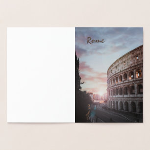 Tarjeta Con Relieve Metalizado Arquitectura antigua de Roma paisaje urbano al ata