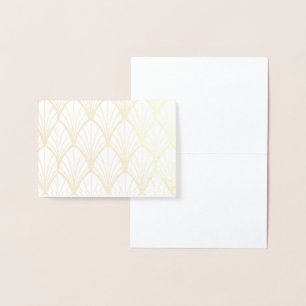 Tarjeta Con Relieve Metalizado art déco, hermoso, modelo de la fan, oro, blanco,