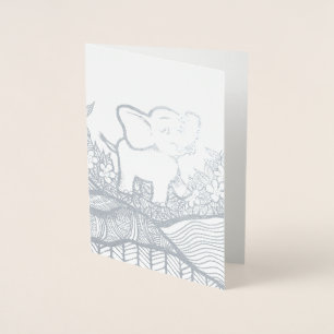 Tarjeta Con Relieve Metalizado Arte de elefante floral