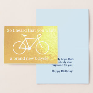 Tarjeta Con Relieve Metalizado "Así que escuché que quieres una bicicleta nueva..