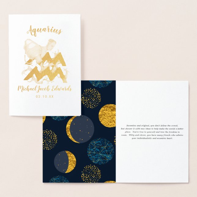 Tarjeta Con Relieve Metalizado Astrología de Aquarius | Rótulo Zodiaco personaliz (Demostración)