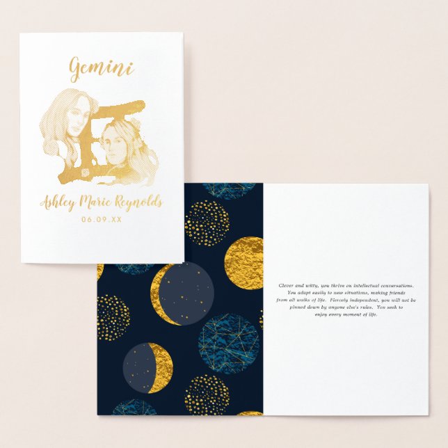 Tarjeta Con Relieve Metalizado Astrología de Gemini | Rótulo Zodiaco personalizad (Demostración)