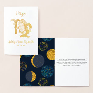 Tarjeta Con Relieve Metalizado Astrología de Virgo Signo del Zodiaco Personaliz