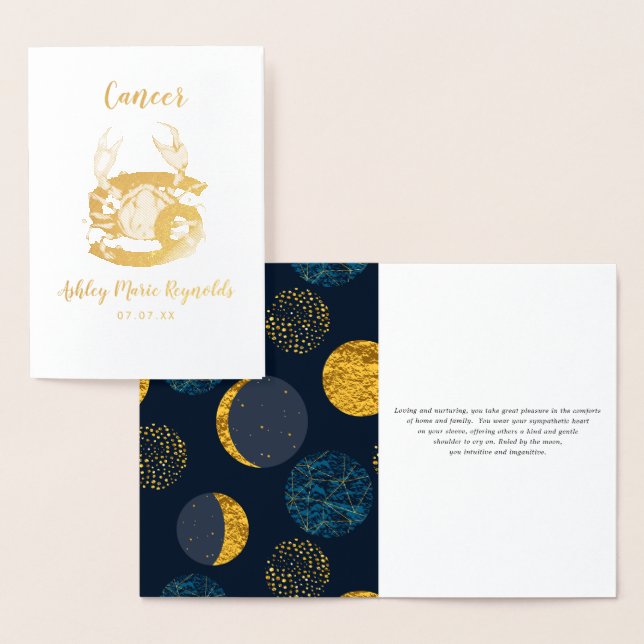 Tarjeta Con Relieve Metalizado Astrología del cáncer | Rótulo Zodiaco personaliza (Demostración)