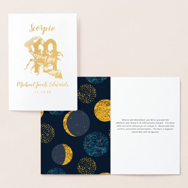 Tarjeta Con Relieve Metalizado Astrología Escorpio | Rótulo Zodiaco personalizado (Demostración)