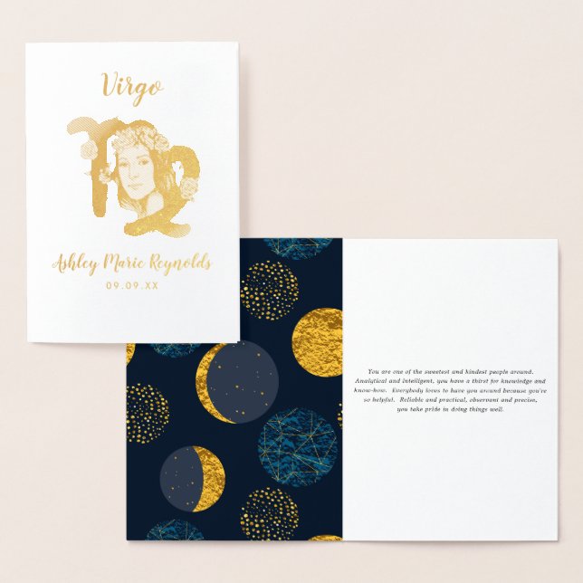 Tarjeta Con Relieve Metalizado Astrología Virgo | Rótulo Zodiaco personalizado (Demostración)