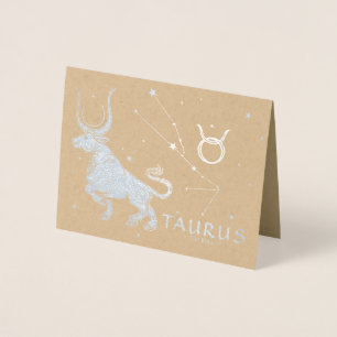 Tarjeta Con Relieve Metalizado Astrología Zodiaca Elegante Taurus Birthday Silv