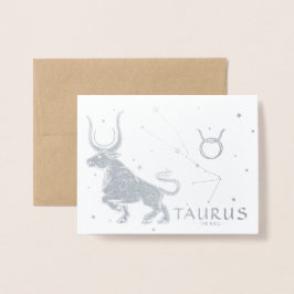 Tarjeta Con Relieve Metalizado Astrología Zodiaca Elegante | Taurus Birthday Silv