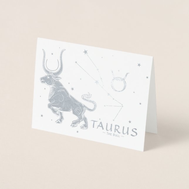Tarjeta Con Relieve Metalizado Astrología Zodiaca Elegante | Taurus Birthday Silv (Anverso)
