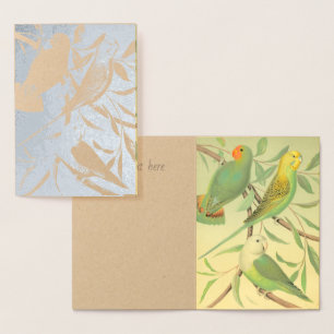 Tarjeta Con Relieve Metalizado aves amorosas y paracaídas -plata