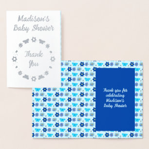 Tarjeta Con Relieve Metalizado Baby Shower Blue Baby Boy Butterflies and Flowers