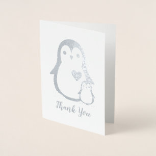 Tarjeta Con Relieve Metalizado Baby Shower Pink Penguin