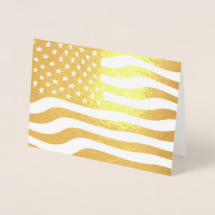 Tarjeta Con Relieve Metalizado Bandera Americana Dorada Estados Unidos