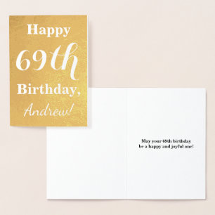 Tarjeta Con Relieve Metalizado Básico "FELIZ CUMPLEAÑOS 69" con papel de aluminio